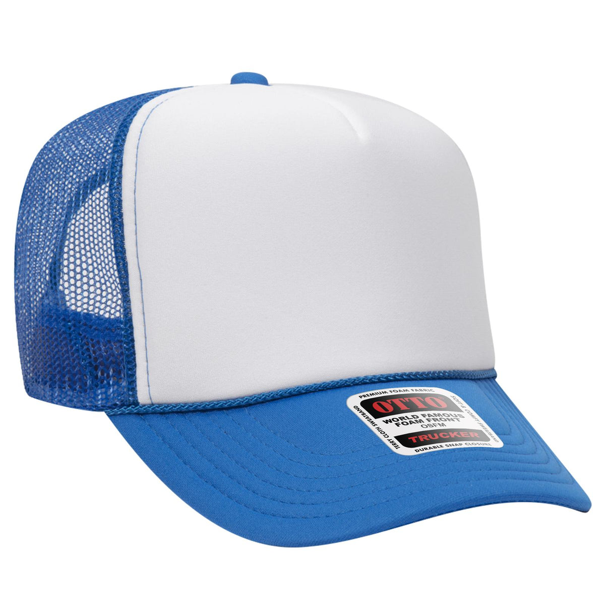 Right View of 10716107 - N.Blu/Wht/N.Blu OTTO CAP 5 Panel High Crown Mesh Back Trucker Hat