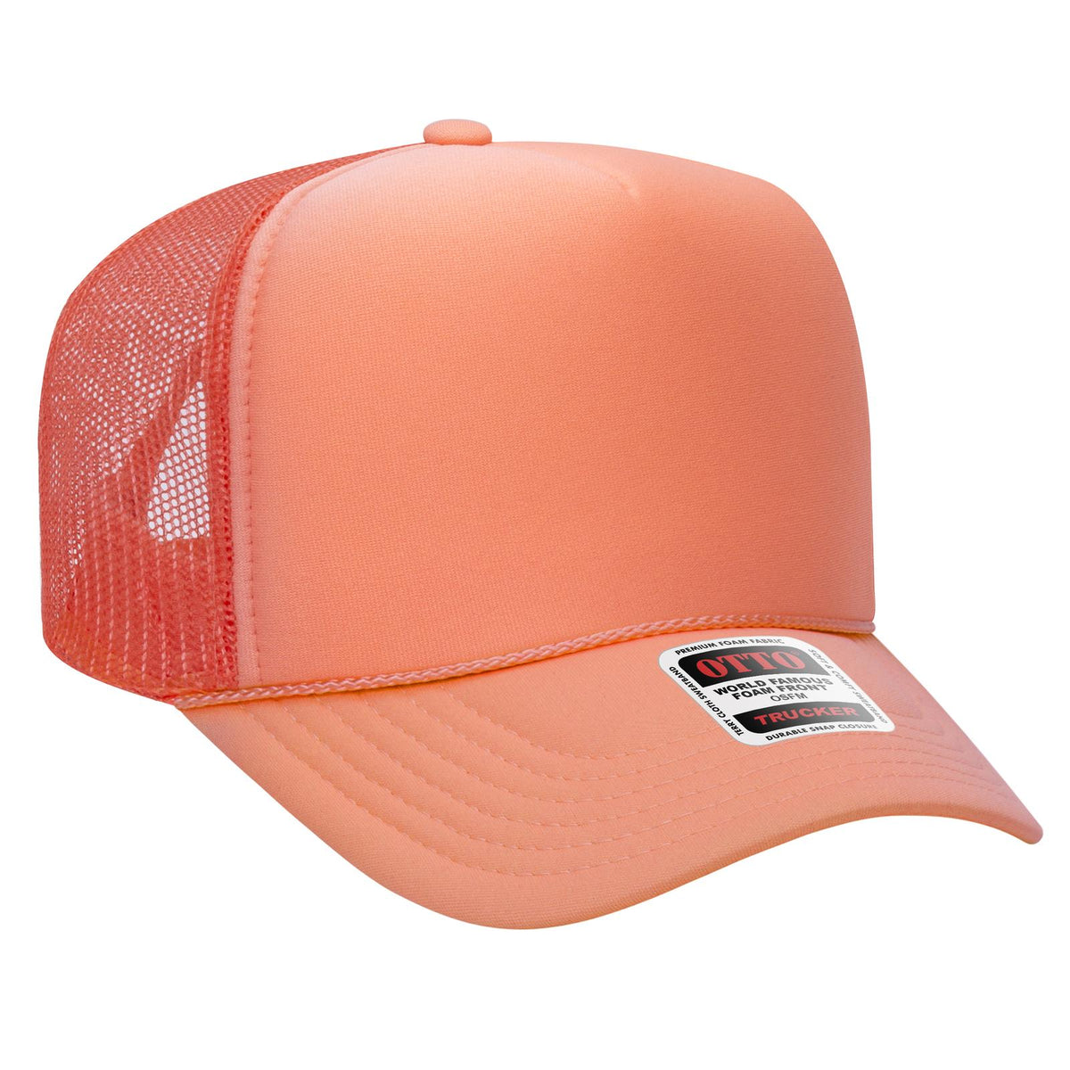 Right View of 110 - Coral OTTO CAP 5 Panel High Crown Mesh Back Trucker Hat