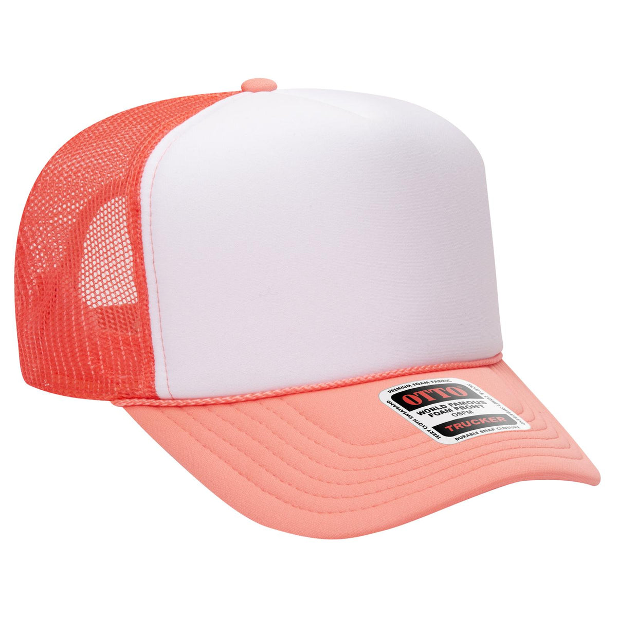 Right View of 11016110 - Crl/Wht/Crl OTTO CAP 5 Panel High Crown Mesh Back Trucker Hat
