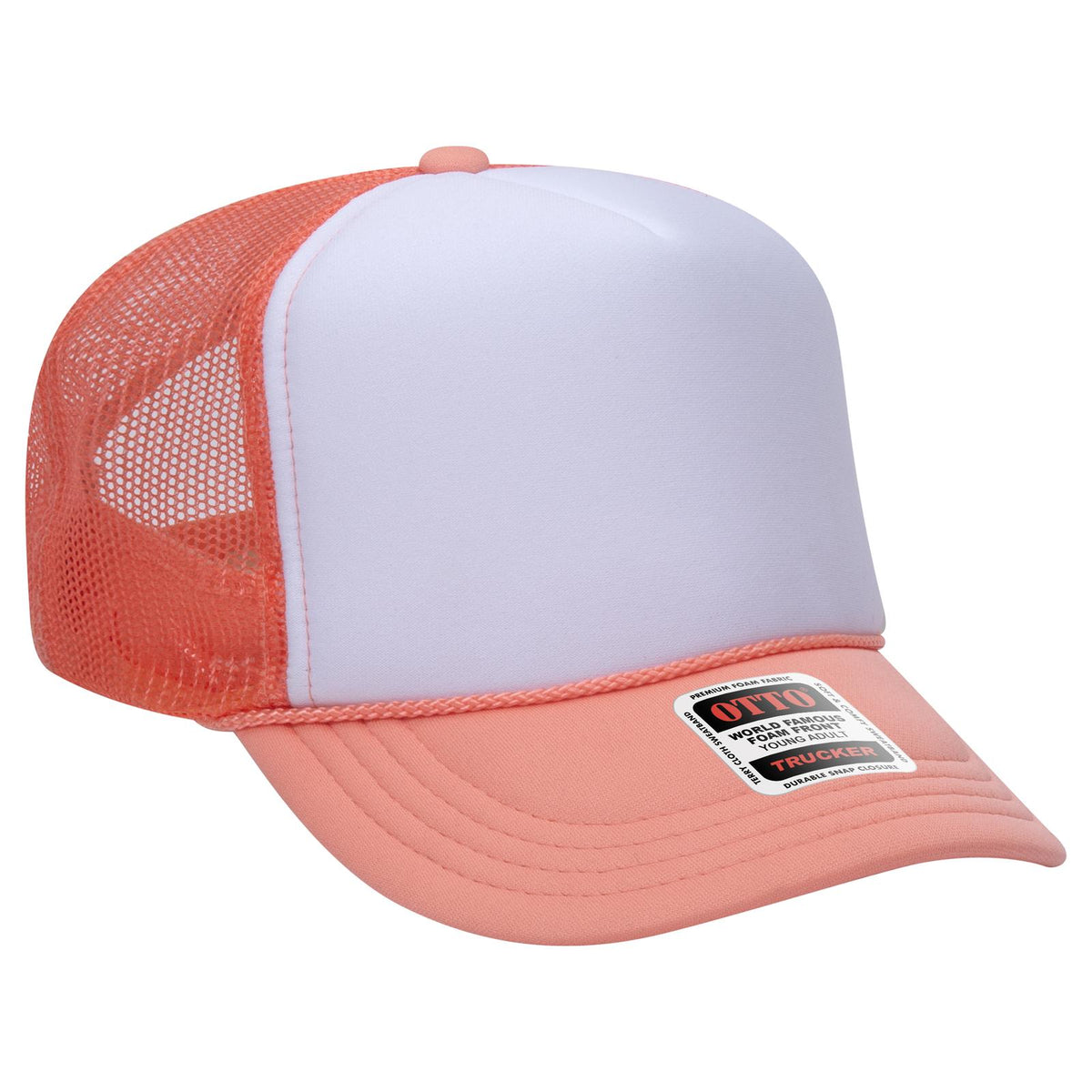 Right View of 11016110 - Crl/Wht/Crl OTTO CAP 5 Panel High Crown Mesh Back Trucker Hat