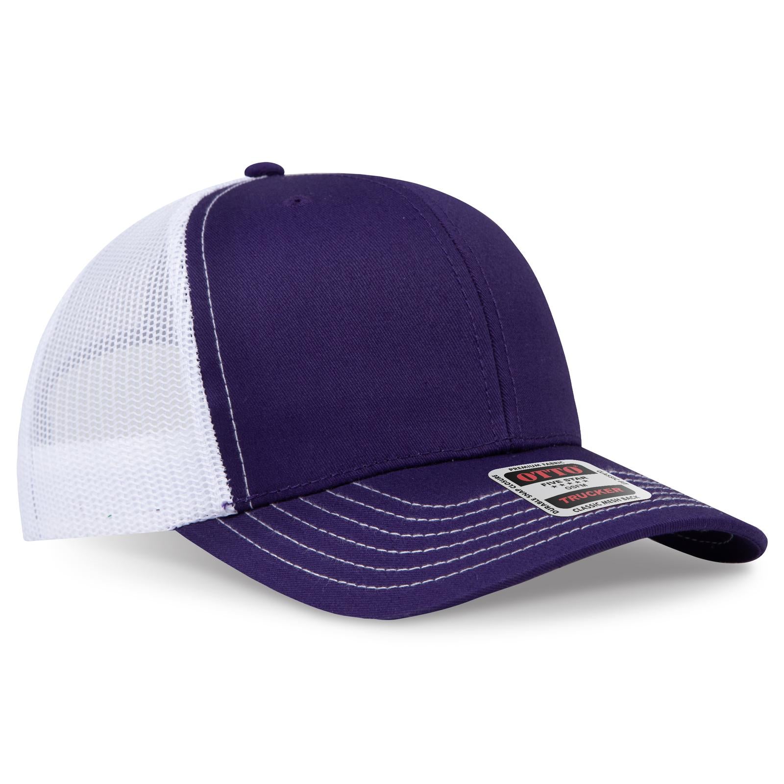 Right View of 111116 - Pur/Pur/Wht OTTO CAP 6 Panel Mid Profile Mesh Back Trucker Hat