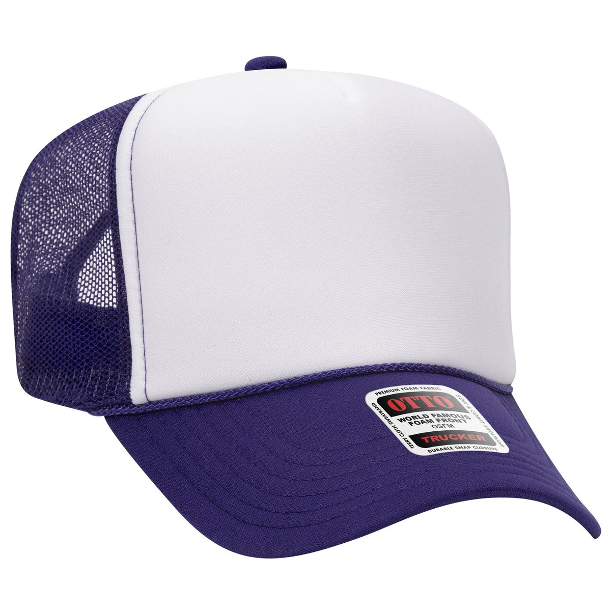 Right View of 111611 - Pur/Wht/Pur OTTO CAP 5 Panel High Crown Mesh Back Trucker Hat