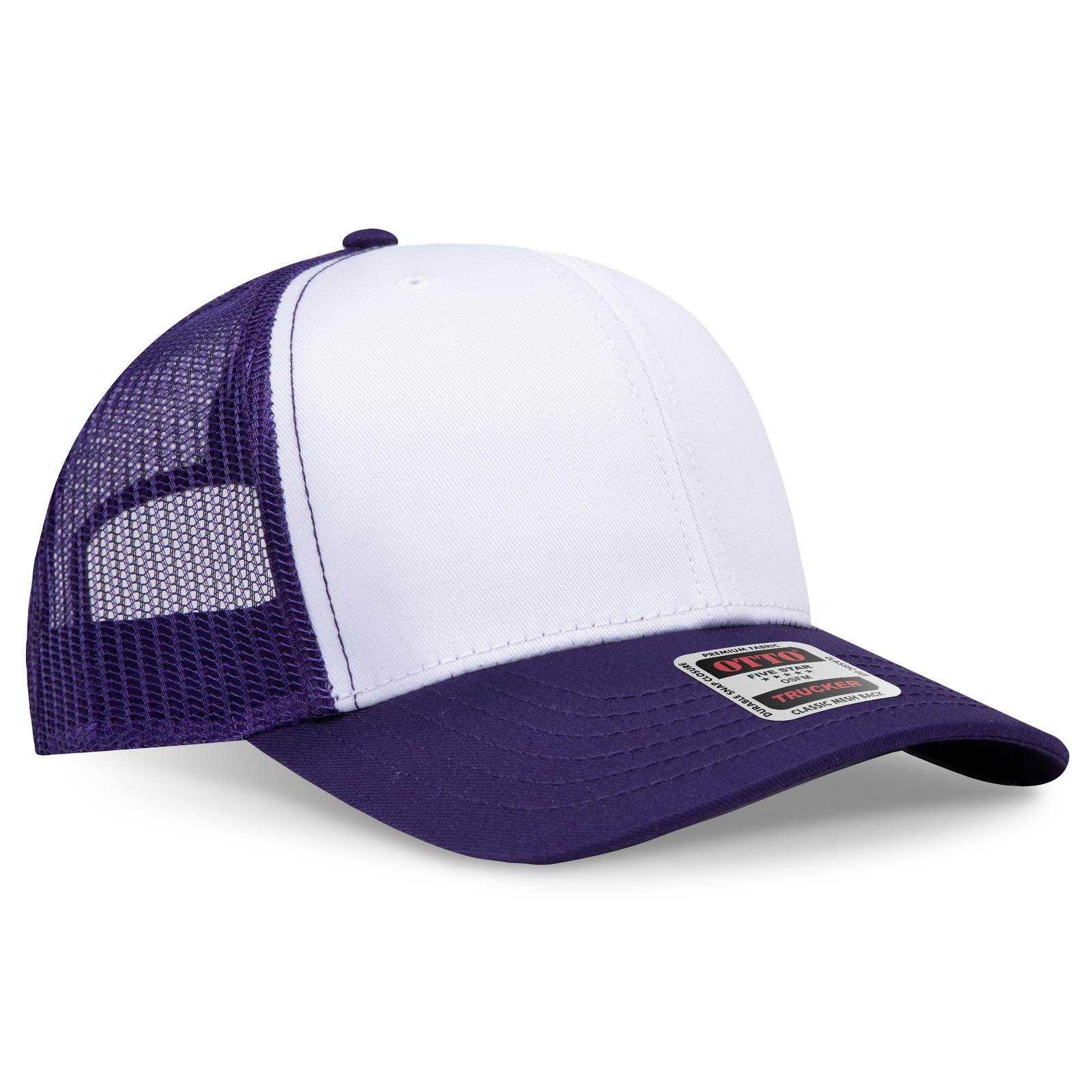 Right View of 111611 - Pur/Wht/Pur OTTO CAP 6 Panel Mid Profile Mesh Back Trucker Hat