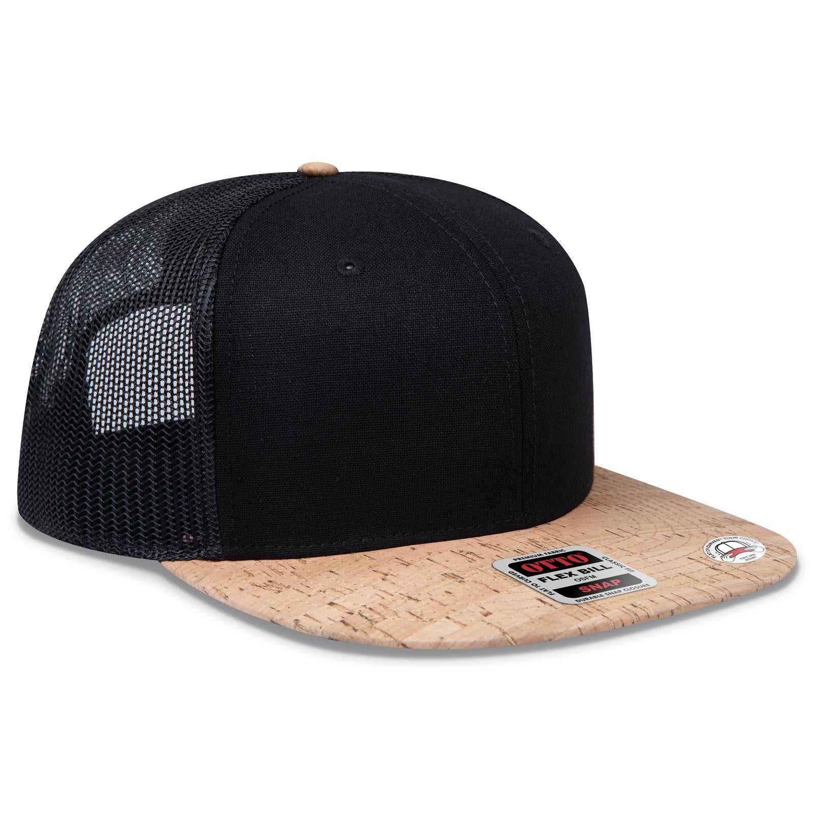 Front View of 11203 - Cork/Blk OTTO CAP "OTTO SNAP" 6 Panel Pro Style Mesh Back Trucker Snapback Hat