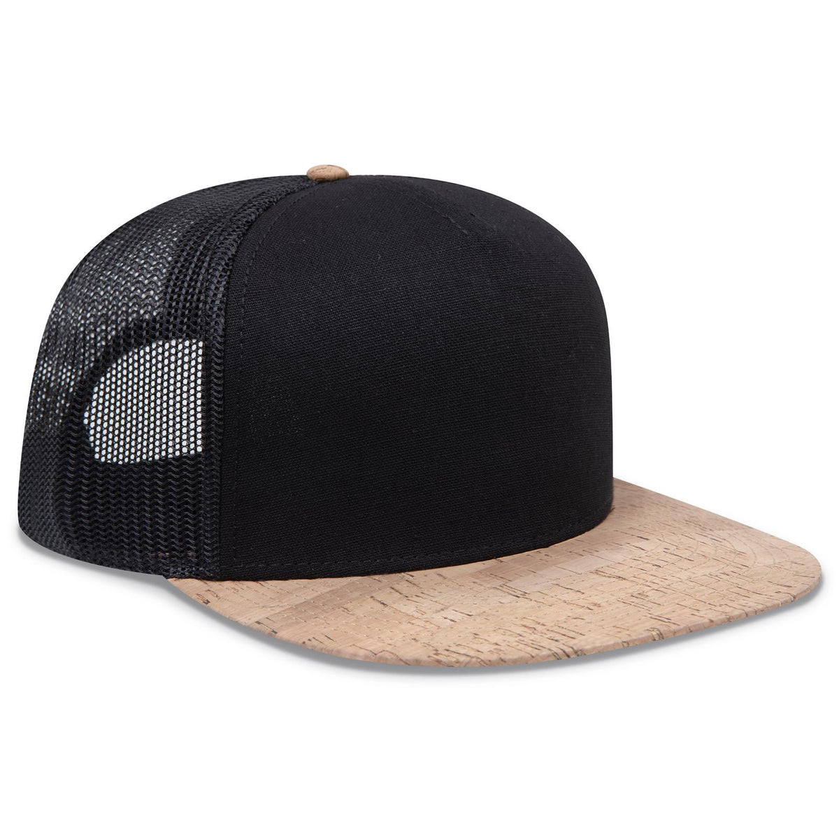 Right View of 11203B - Cork/Blk OTTO CAP "OTTO SNAP" 5 Panel Pro Style Mesh Back Trucker Snapback Hat