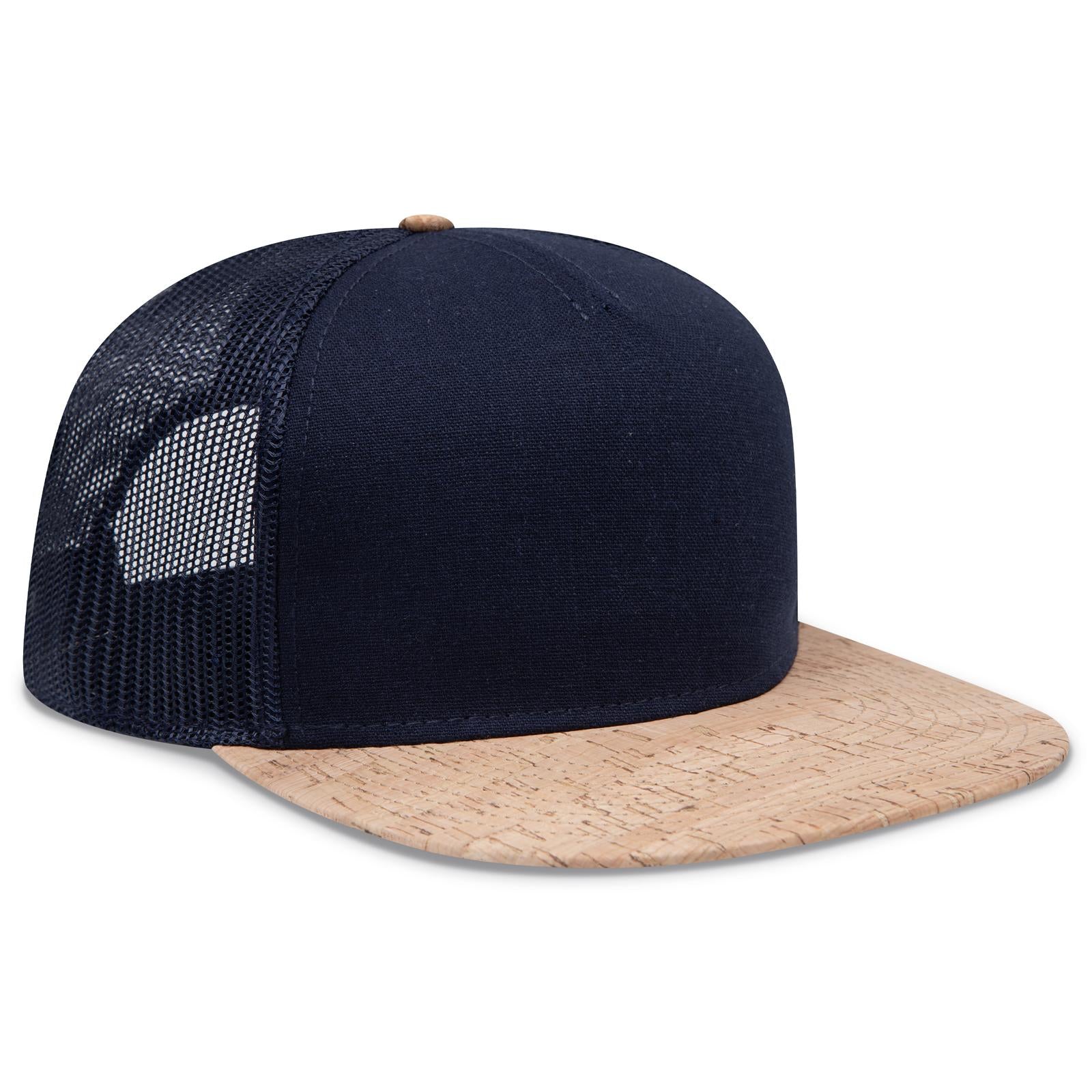 Right View of 11204B - Cork/Nvy OTTO CAP "OTTO SNAP" 5 Panel Pro Style Mesh Back Trucker Snapback Hat