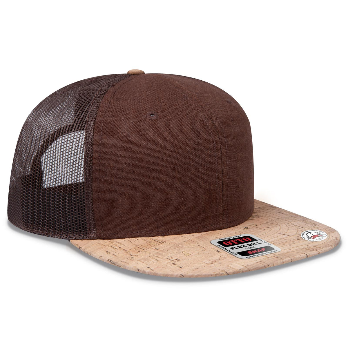 Right View of 11207 - Cork/Brn OTTO CAP "OTTO SNAP" 6 Panel Pro Style Mesh Back Trucker Snapback Hat