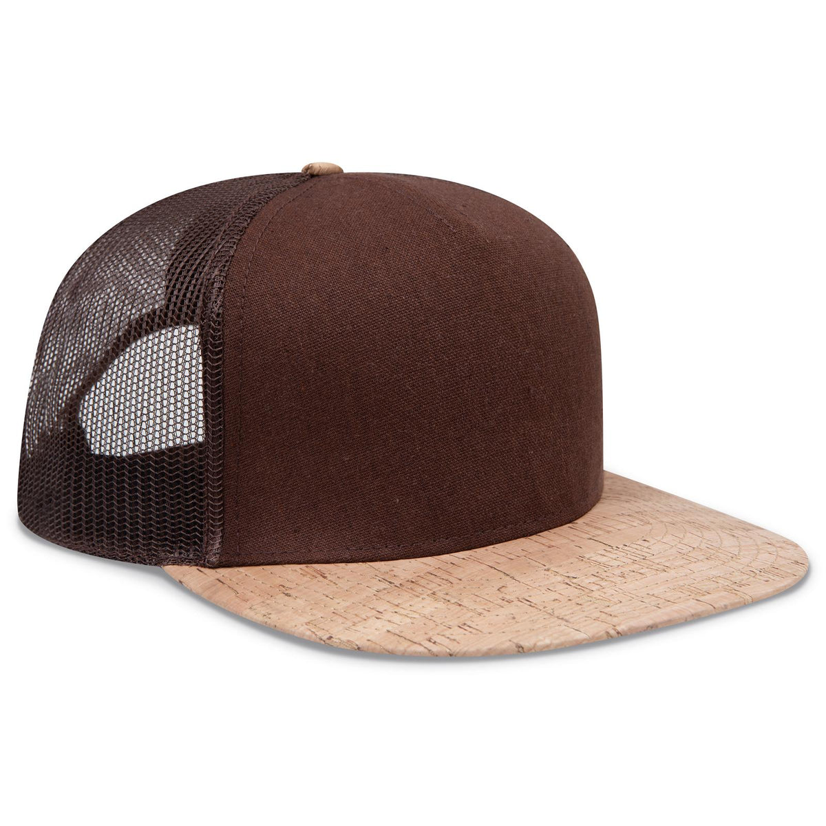 Right View of 11207B - Cork/Brn OTTO CAP "OTTO SNAP" 5 Panel Pro Style Mesh Back Trucker Snapback Hat