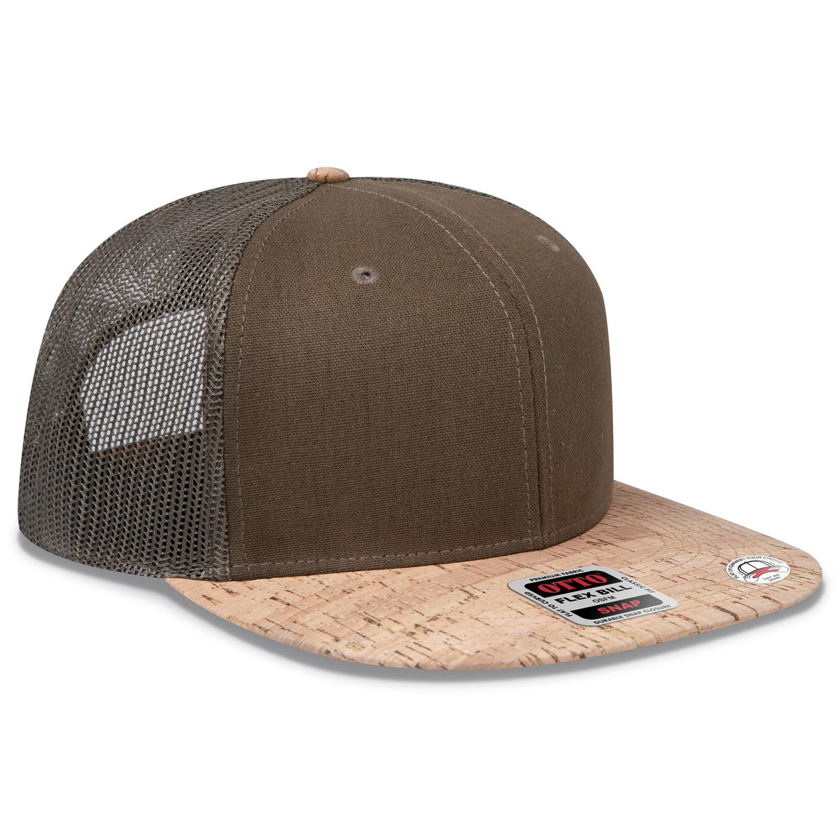 Right View of 11283 - Cork/Ml Grn OTTO CAP "OTTO SNAP" 6 Panel Pro Style Mesh Back Trucker Snapback Hat