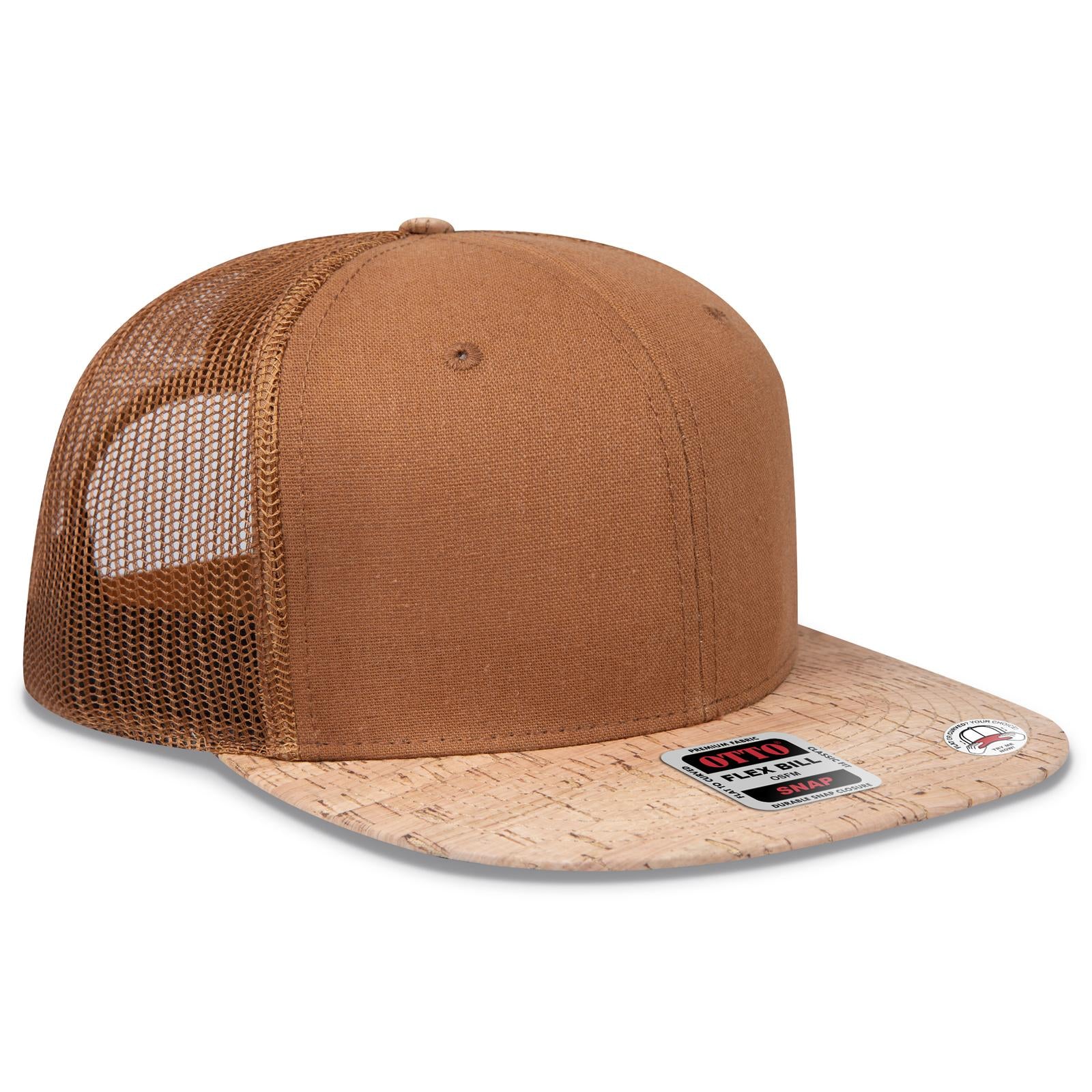 Front View of 11284 - Cork/Cy Brn OTTO CAP "OTTO SNAP" 6 Panel Pro Style Mesh Back Trucker Snapback Hat