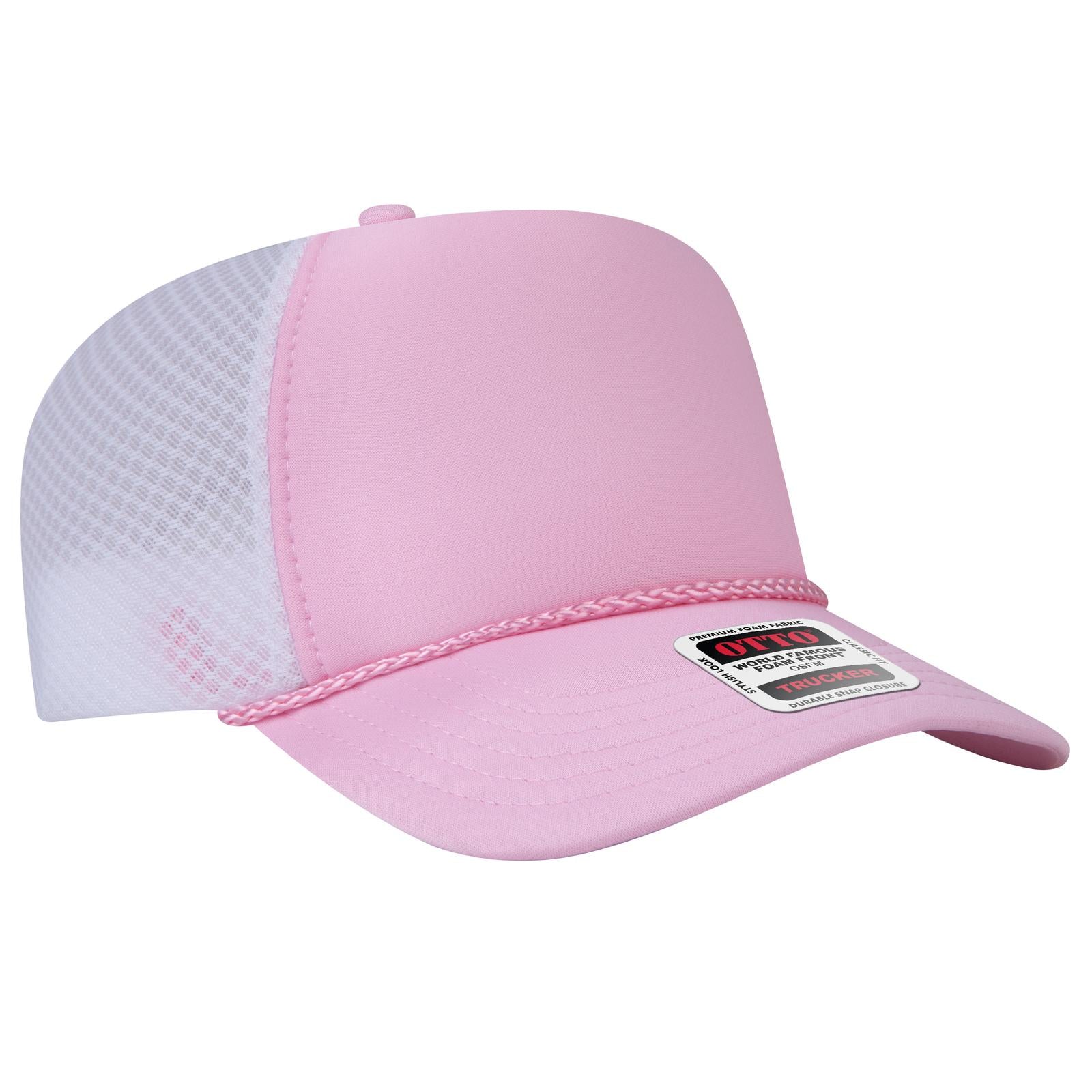 Right View of 121216C - S.Pnk/S.Pnk/Wht OTTO CAP 5 Panel High Crown Air Mesh Back Trucker Hat