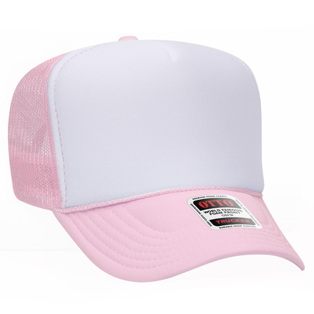 Right View of 121612 - S.Pnk/Wht/S.Pnk OTTO CAP 5 Panel High Crown Mesh Back Trucker Hat