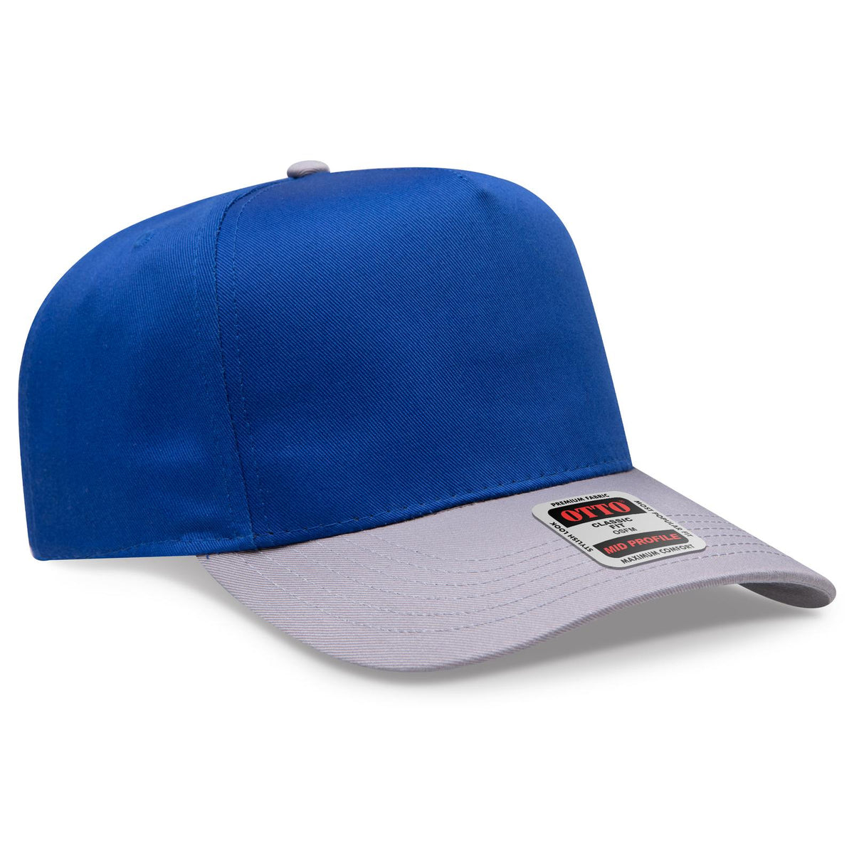 Right View of 1401 - Gry/Ryl OTTO CAP 5 Panel Mid Profile Baseball Cap