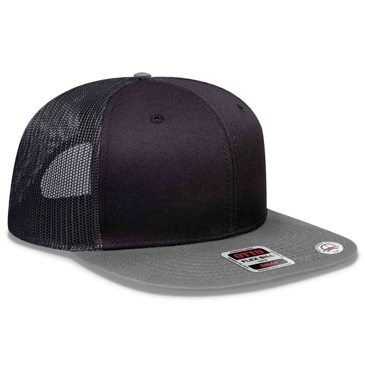 Right View of 140303 - Gry/Blk/Blk OTTO CAP "OTTO SNAP" 6 Panel Pro Style Mesh Back Trucker Snapback Hat
