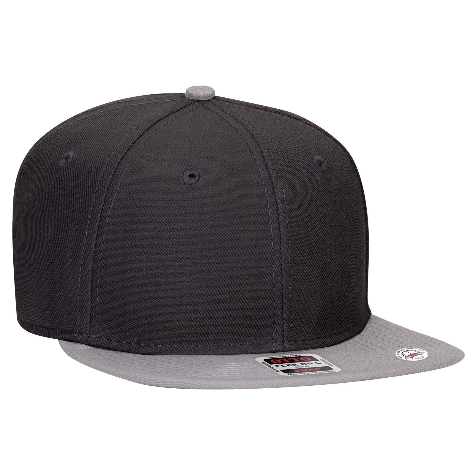 Front View of 140303 - Gry/Blk/Blk OTTO CAP "OTTO SNAP" 6 Panel Pro Style Snapback Hat
