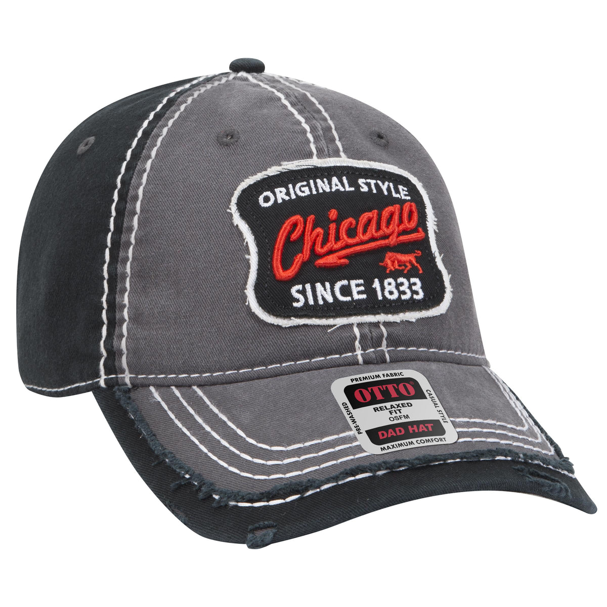 Right View of 141403 - Gry/Gry/Blk OTTO CAP 6 Panel Low Profile Dad Hat