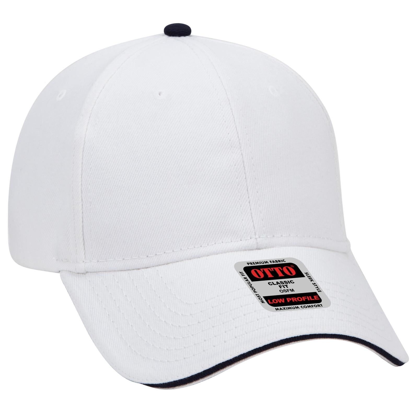 Front View of 161604 - Wht/Wht/Nvy OTTO CAP 6 Panel Low Profile Baseball Cap