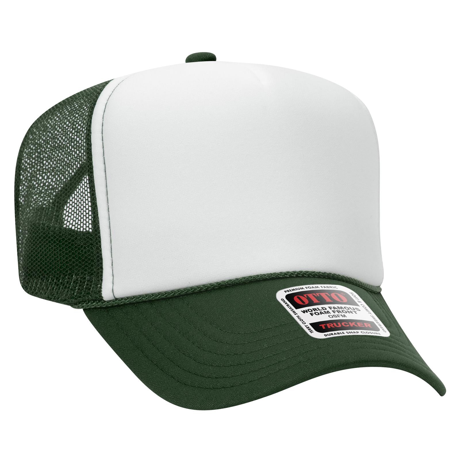 Right View of 171617 - Dk.Grn/Wht/Dk.Grn OTTO CAP 5 Panel High Crown Mesh Back Trucker Hat