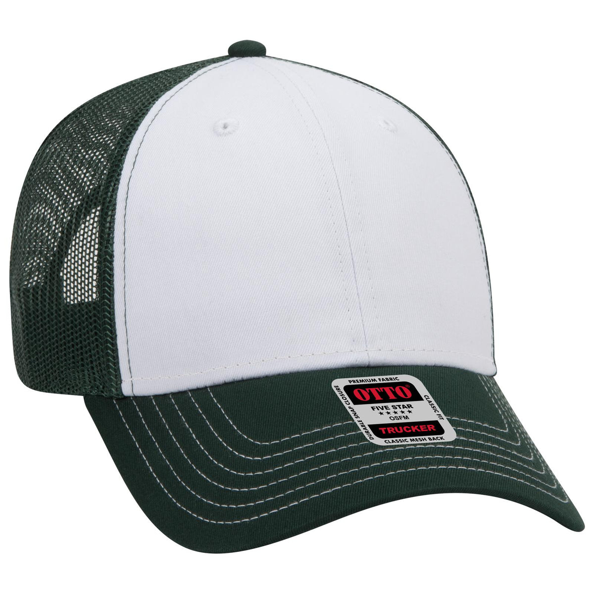 Right View of 171617 - Dk.Grn/Wht/Dk.Grn OTTO CAP 6 Panel Low Profile Mesh Back Trucker Hat