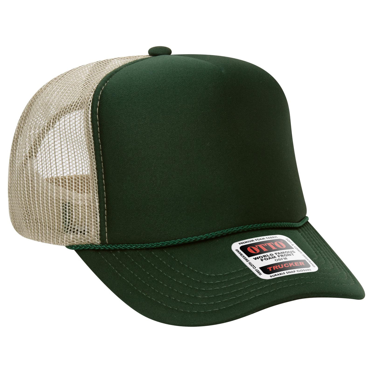 Right View of 171732 - Dk.Grn/Dk.Grn/Kha OTTO CAP 5 Panel High Crown Mesh Back Trucker Hat