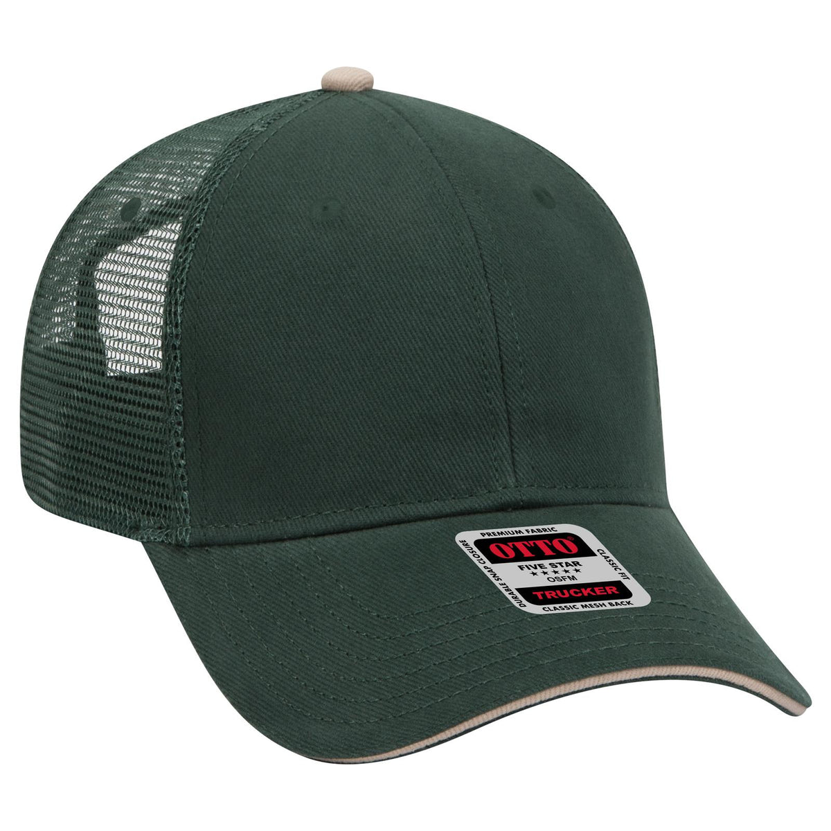 Right View of 171732 - Dk.Grn/Dk.Grn/Kha OTTO CAP 6 Panel Low Profile Mesh Back Trucker Hat