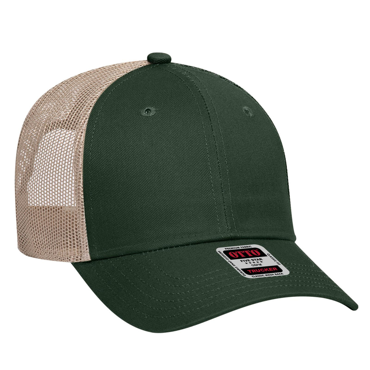 Right View of 171732 - Dk.Grn/Dk.Grn/Kha OTTO CAP 6 Panel Low Profile Mesh Back Trucker Hat