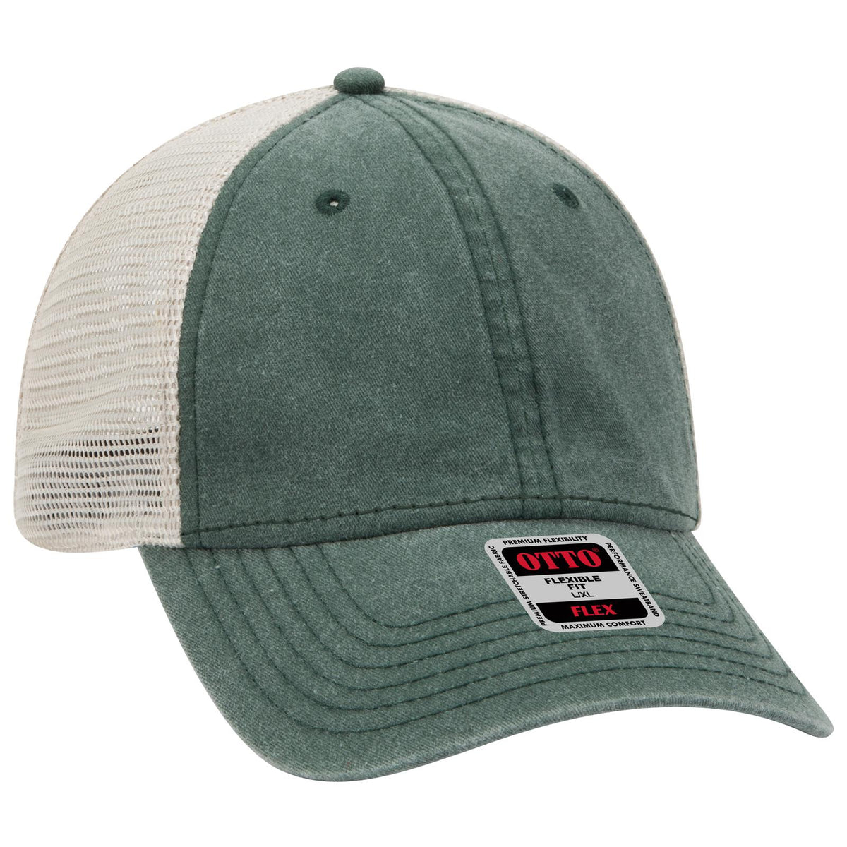 Right View of 171732 - Dk.Grn/Dk.Grn/Kha OTTO CAP "OTTO FLEX" Fitted 6 Panel Low Profile Mesh Back Trucker Hat