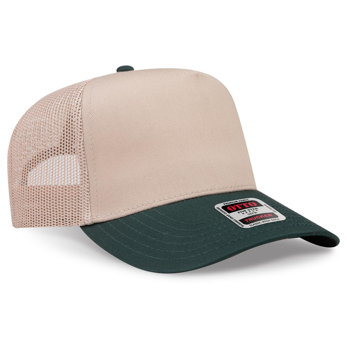 Right View of 1732 - Dk.Grn/Kha OTTO CAP 5 Panel Mid Profile Mesh Back Trucker Hat