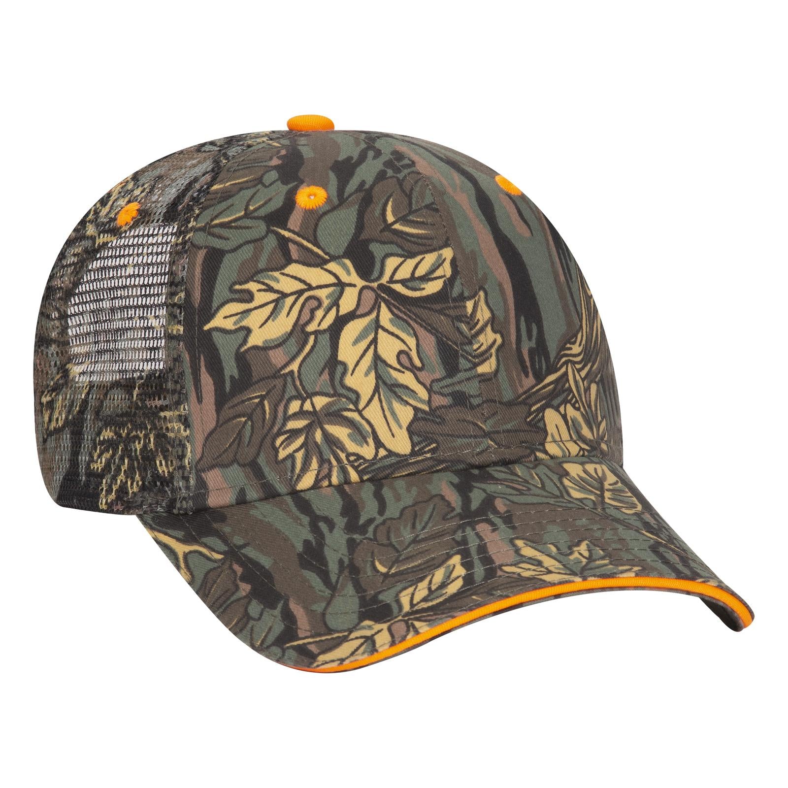 Front View of 173207 - Dk.Grn/Kha/Brn OTTO CAP Camouflage 6 Panel Low Profile Mesh Back Trucker Hat