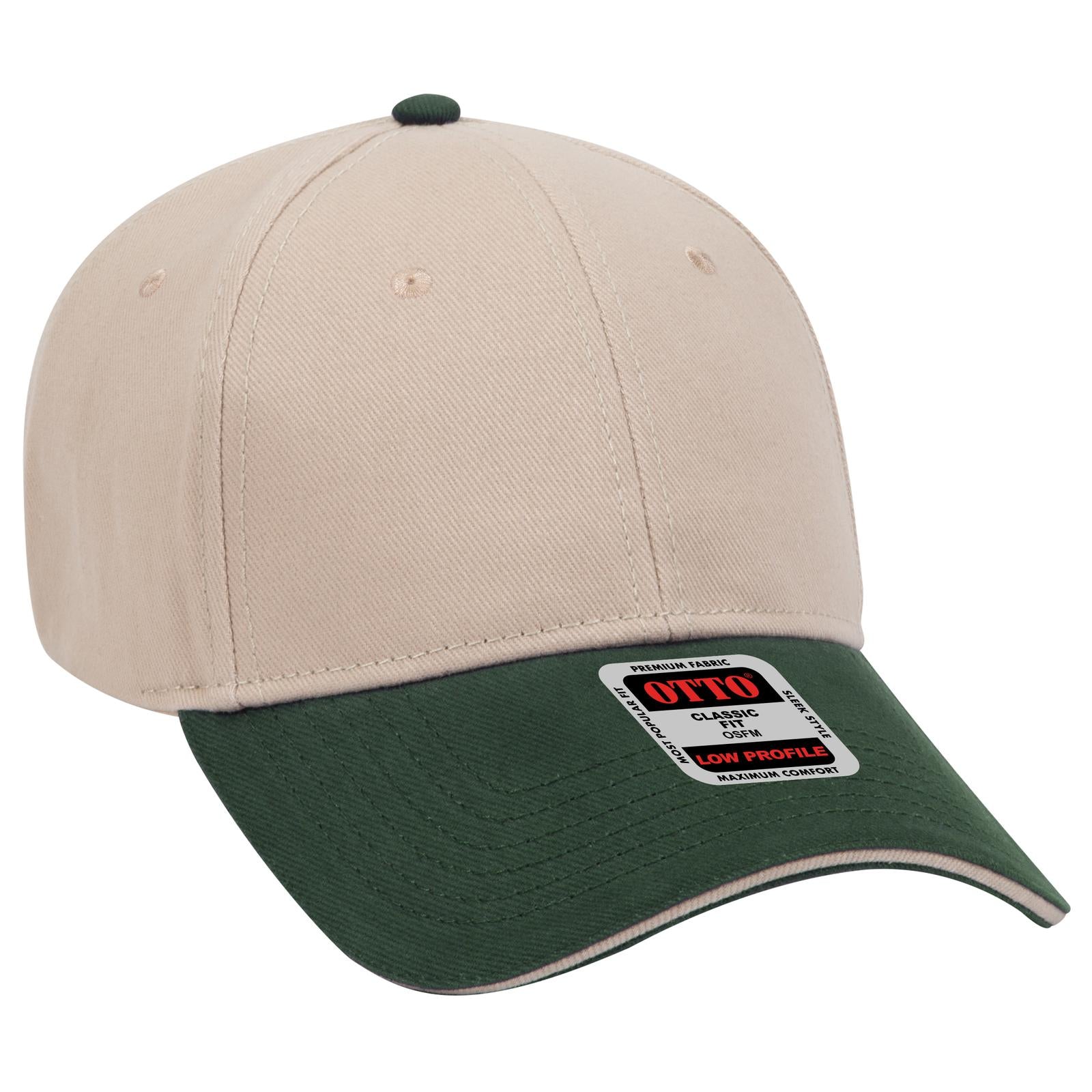 Front View of 173232 - Dk.Grn/Kha/Kha OTTO CAP 6 Panel Low Profile Baseball Cap