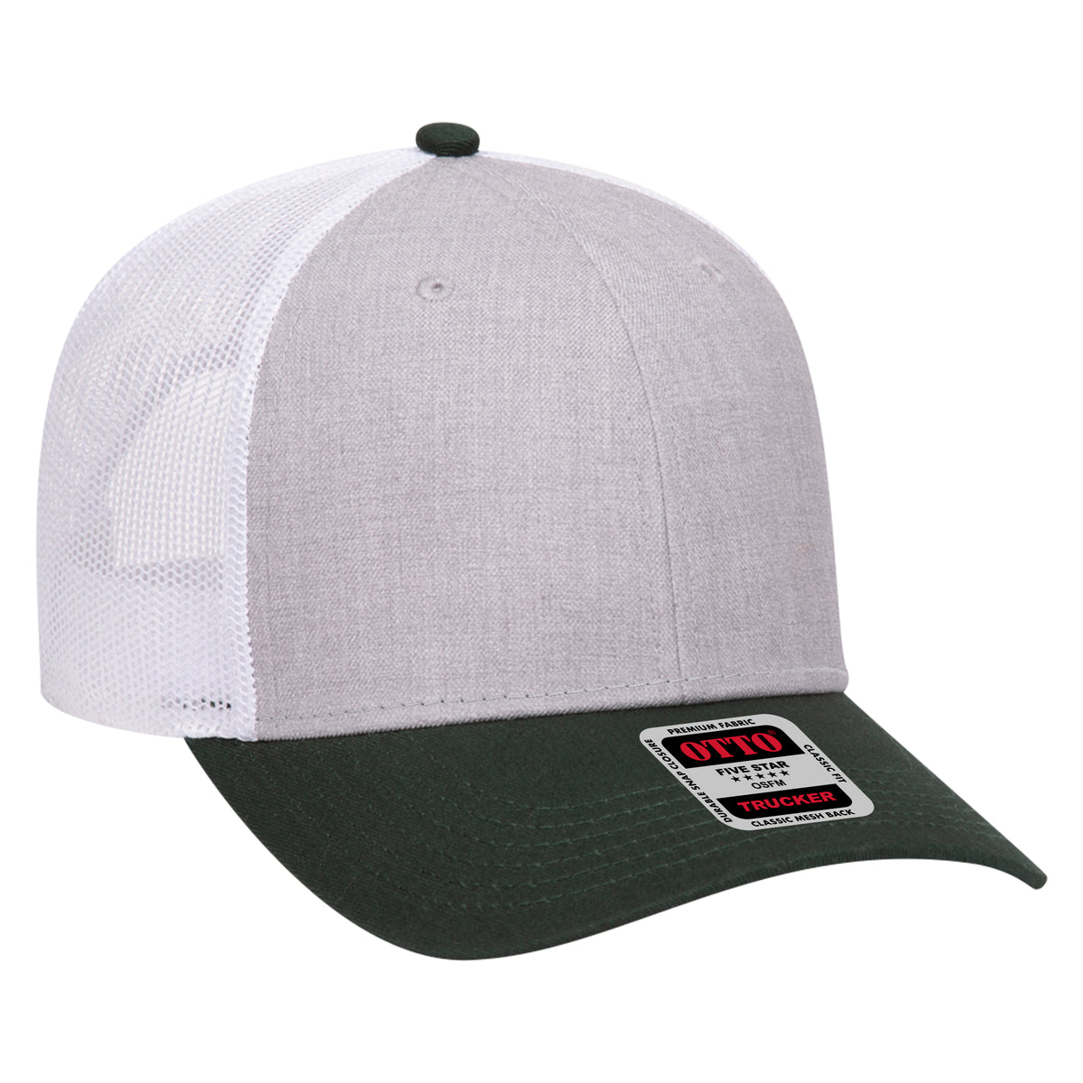 Right View of 177416 - DarkGreen/HeatherGray/White OTTO CAP 6 Panel Low Profile Mesh Back Trucker Hat
