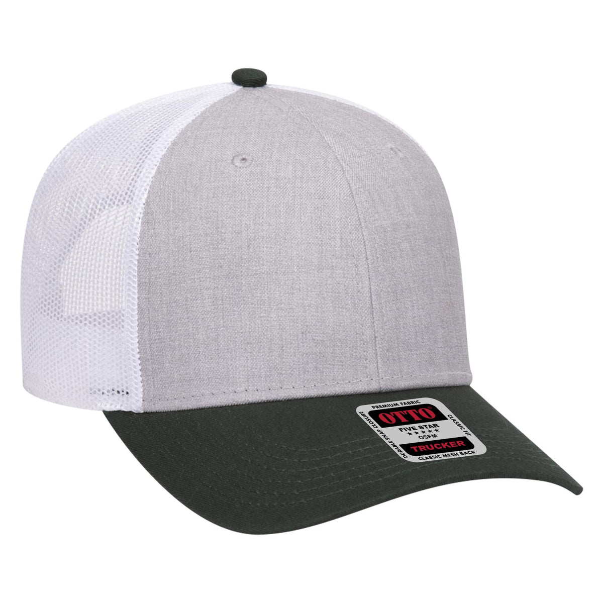 Right View of 177416 - DarkGreen/HeatherGray/White OTTO CAP 6 Panel Low Profile Mesh Back Trucker Hat