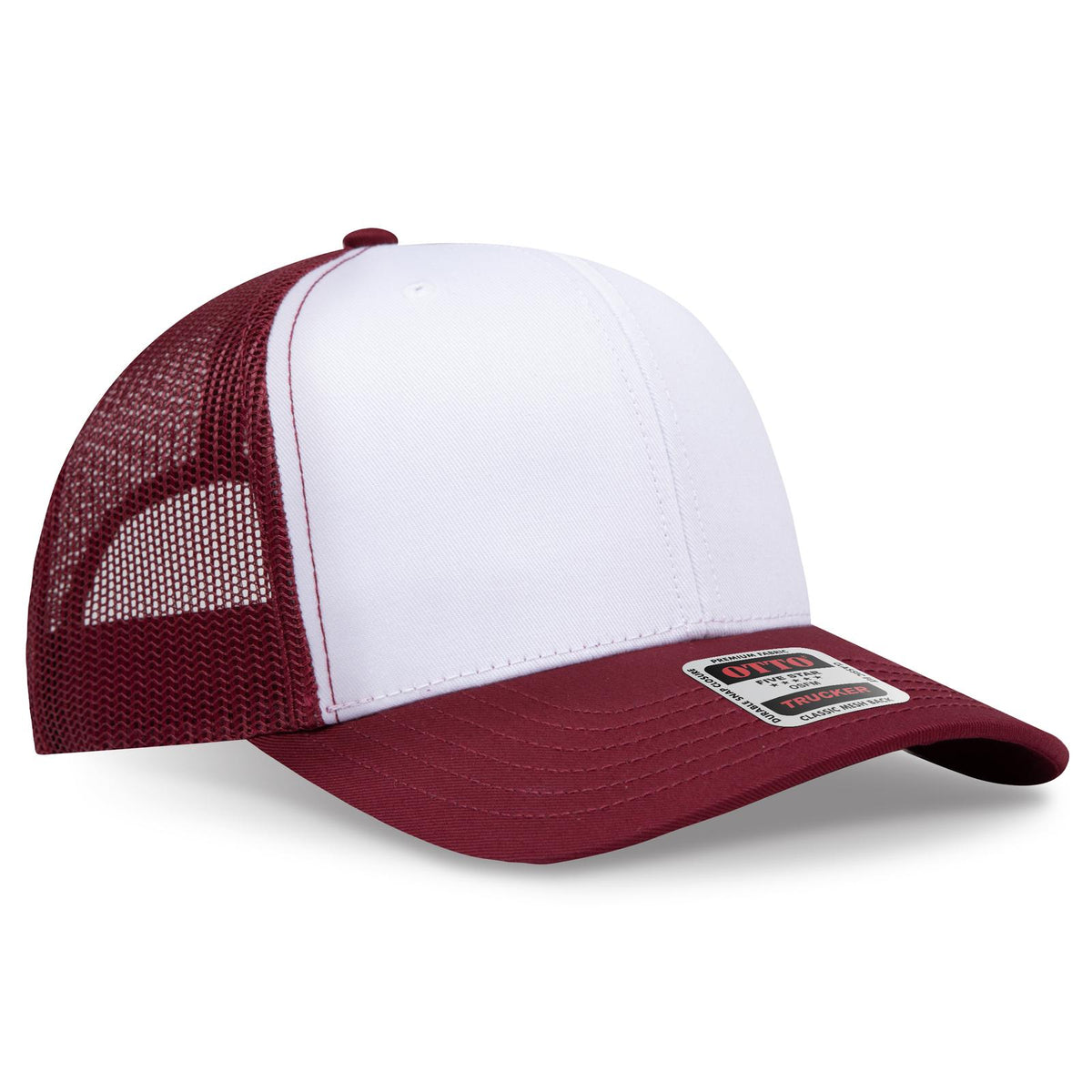 Right View of 191619 - Burg.Marn/Wht/Bur.Marn OTTO CAP 6 Panel Mid Profile Mesh Back Trucker Hat