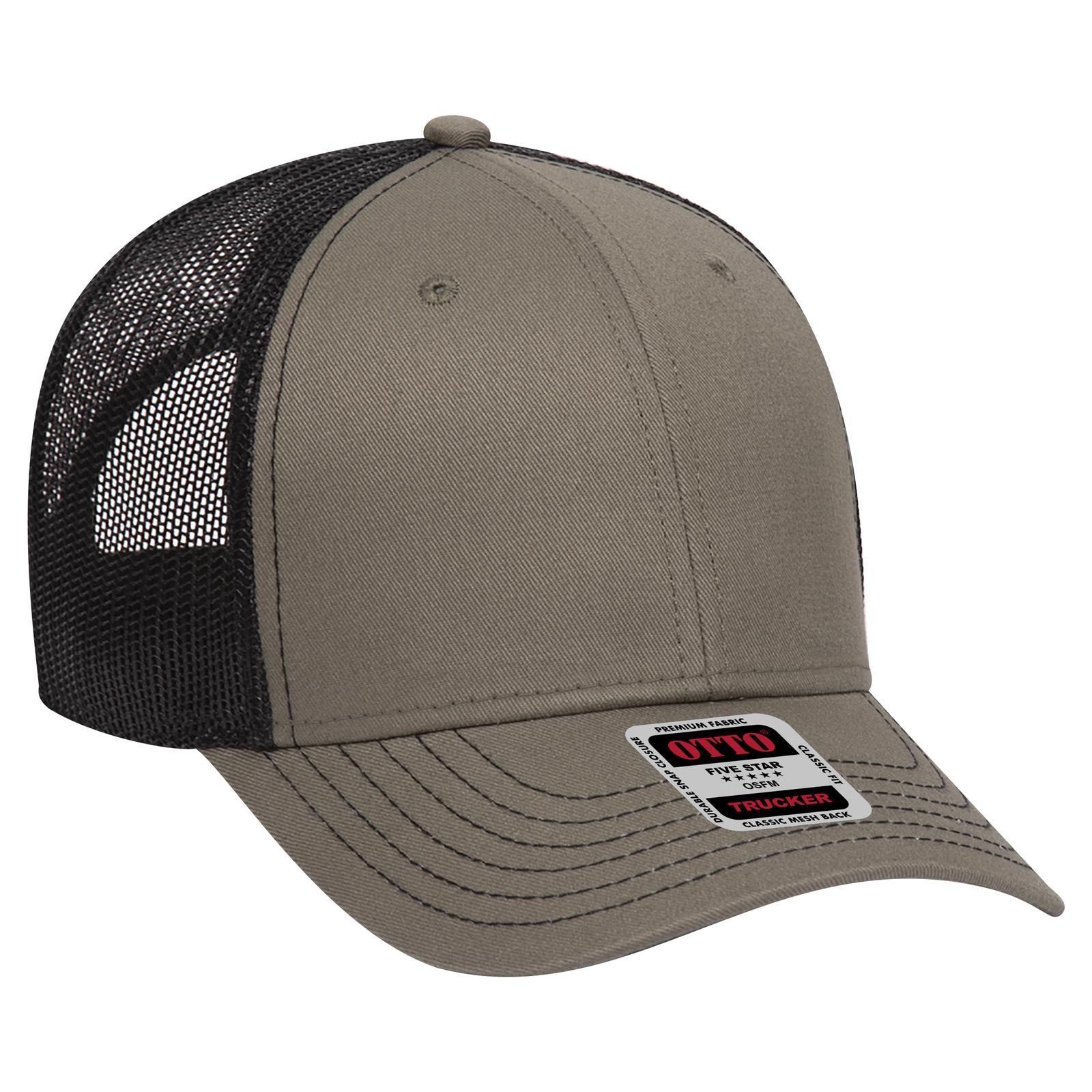 Front View of 212103 - Ol.Grn/Ol.Grn/Blk OTTO CAP 6 Panel Low Profile Mesh Back Trucker Hat