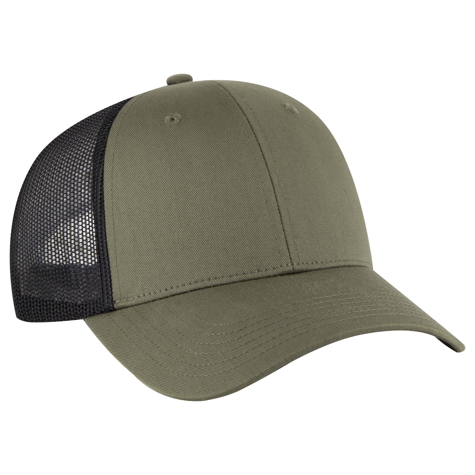 Front View of 212103 - Ol.Grn/Ol.Grn/Blk OTTO CAP 6 Panel Low Profile Mesh Back Trucker Hat