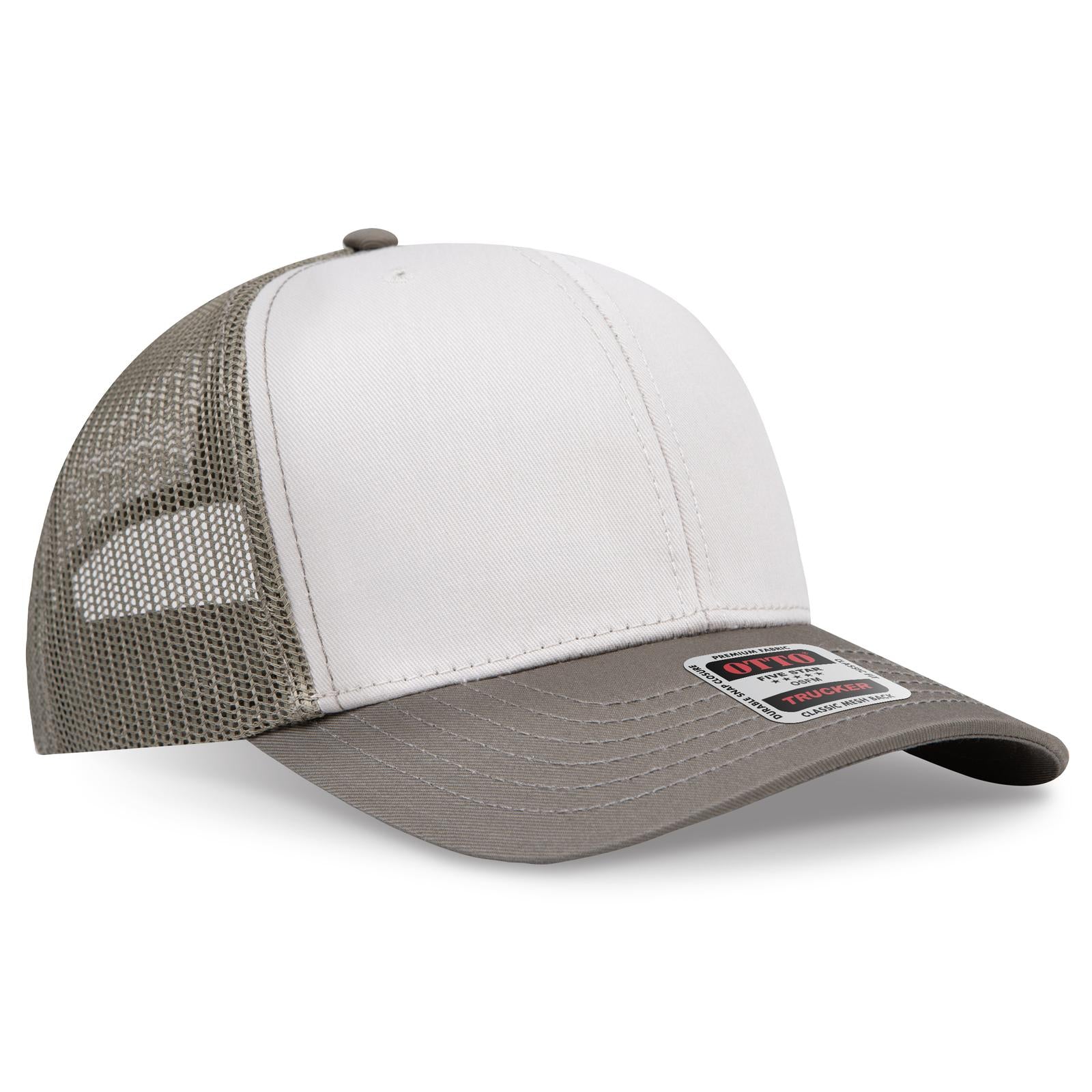Right View of 215221- Ol.Grn/Lt.Khk/Ol.Grn OTTO CAP 6 Panel Mid Profile Mesh Back Trucker Hat