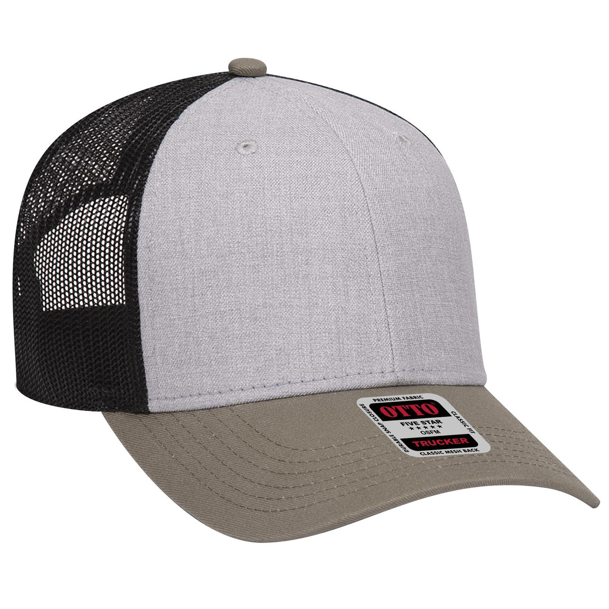 Right View of 217403 - OliveGreen/HeatherGray/Black OTTO CAP 6 Panel Low Profile Mesh Back Trucker Hat