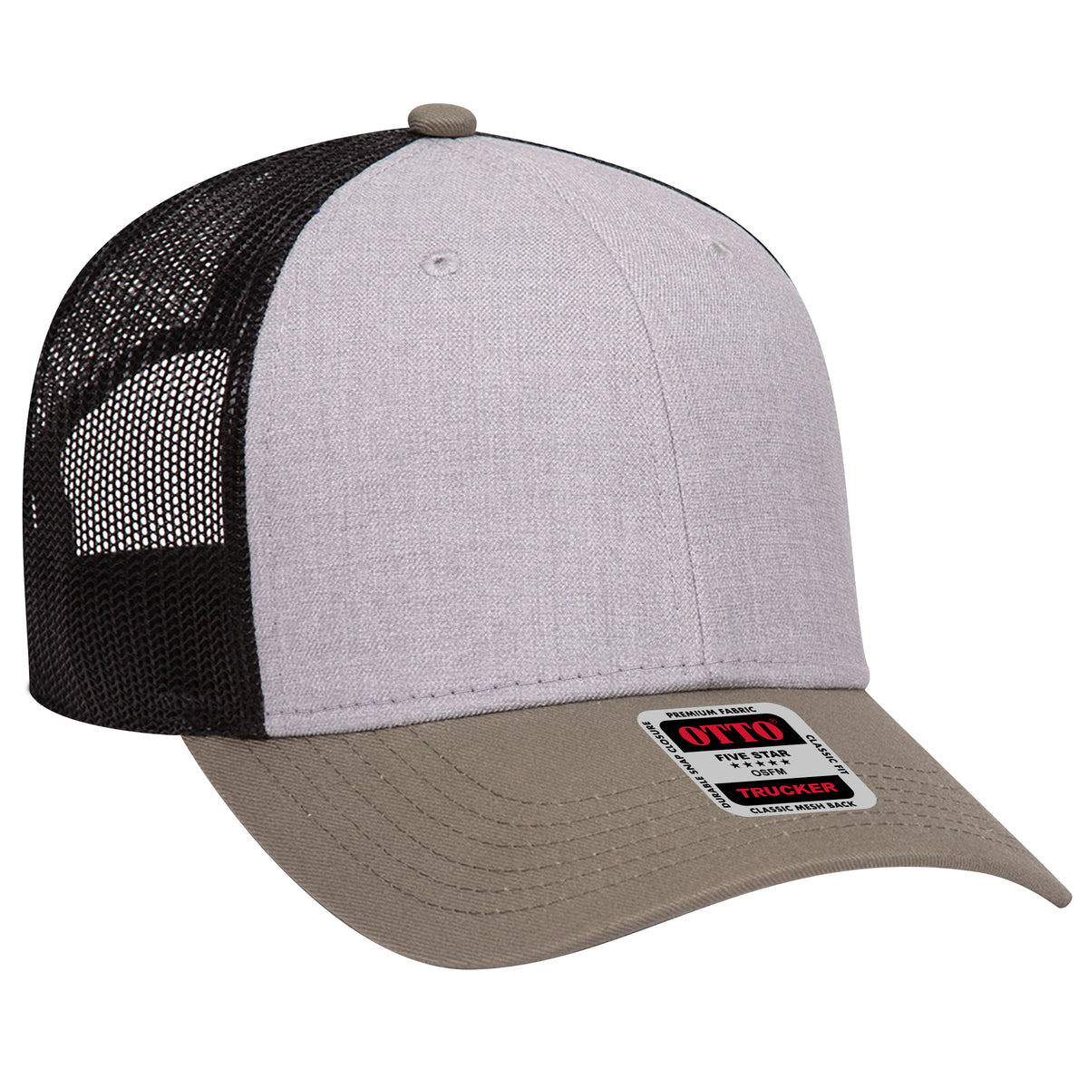 Right View of 217403 - OliveGreen/HeatherGray/Black OTTO CAP 6 Panel Low Profile Mesh Back Trucker Hat