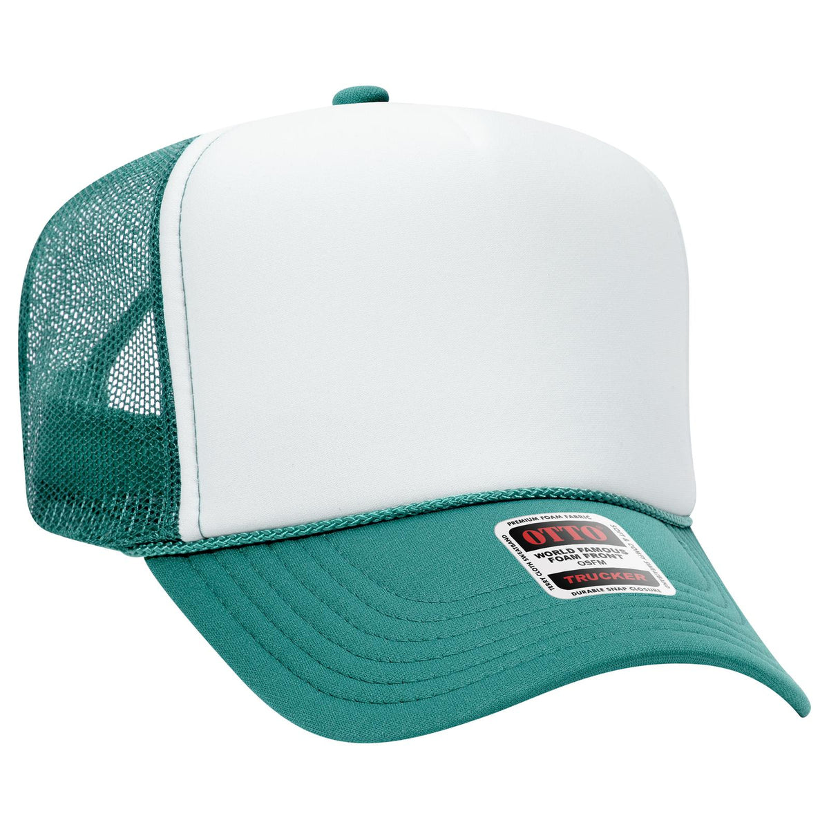 Right View of 241624 - Jade/Wht/Jade OTTO CAP 5 Panel High Crown Mesh Back Trucker Hat