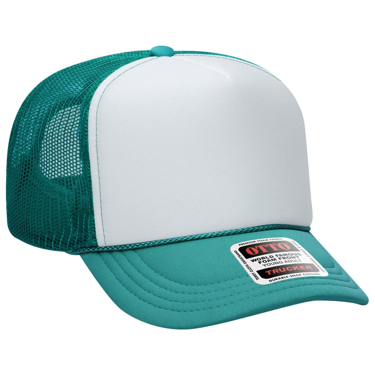Right View of 241624 - Jade/Wht/Jade OTTO CAP 5 Panel High Crown Mesh Back Trucker Hat