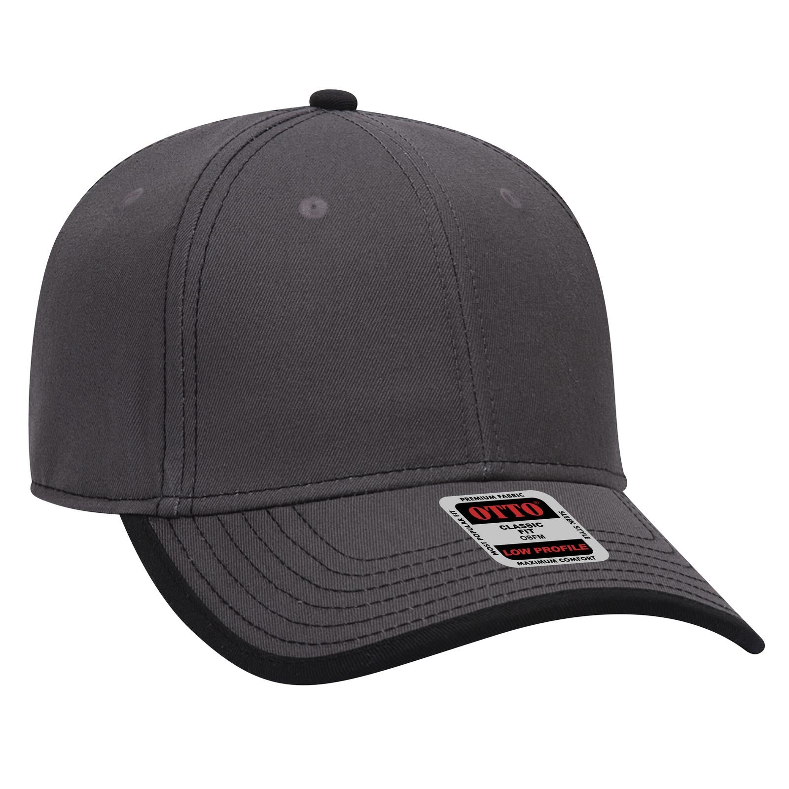 Right View of 2503 - Ch.Gry/Blk OTTO CAP 6 Panel Low Profile Baseball Cap