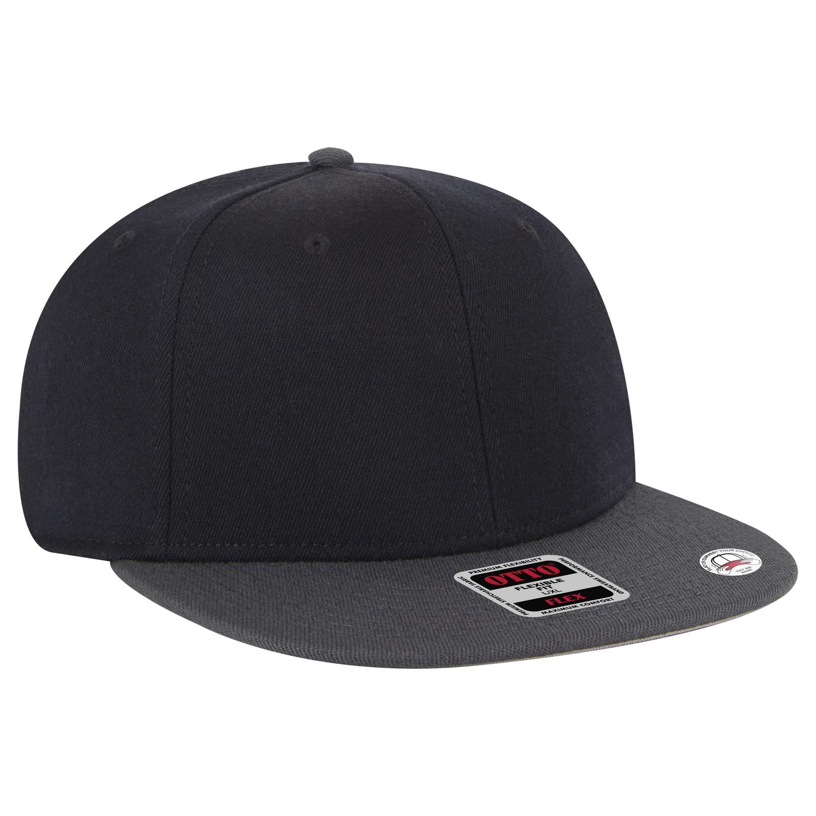 Front View of 250303 - Ch. Gry/Blk/Blk OTTO CAP "OTTO FLEX" Fitted 6 Panel Pro Style Baseball Cap