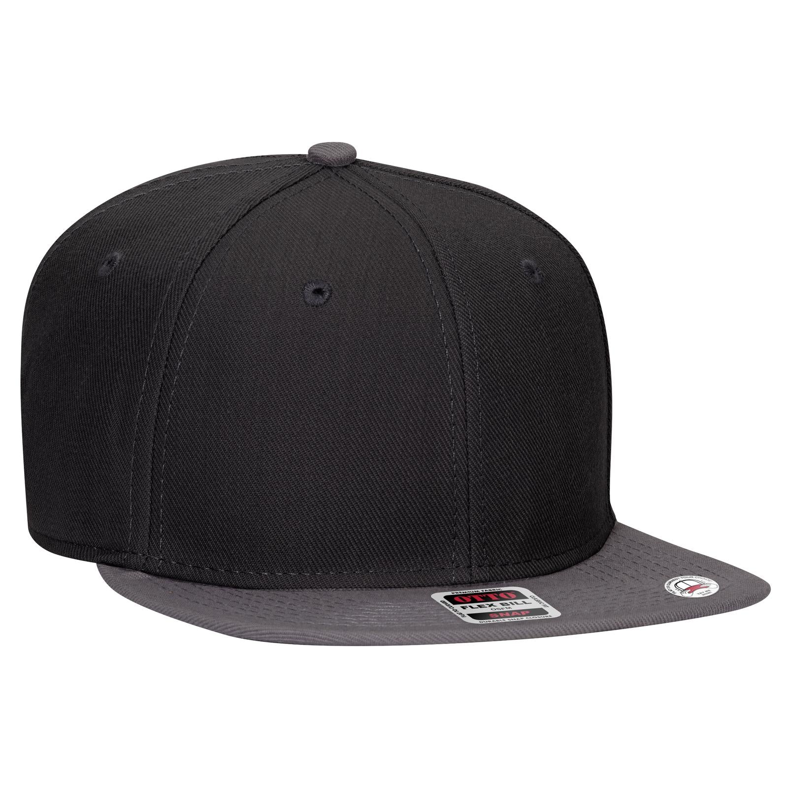 Front View of 250303 - Ch. Gry/Blk/Blk OTTO CAP "OTTO SNAP" 6 Panel Pro Style Snapback Hat
