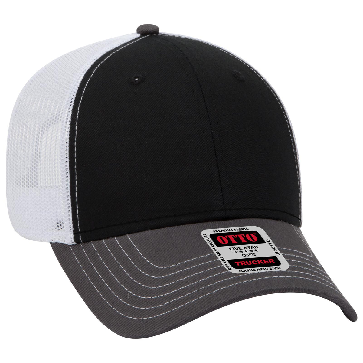 Right View of 250316 - Ch.Gry/Blk/Wht OTTO CAP 6 Panel Low Profile Mesh Back Trucker Hat
