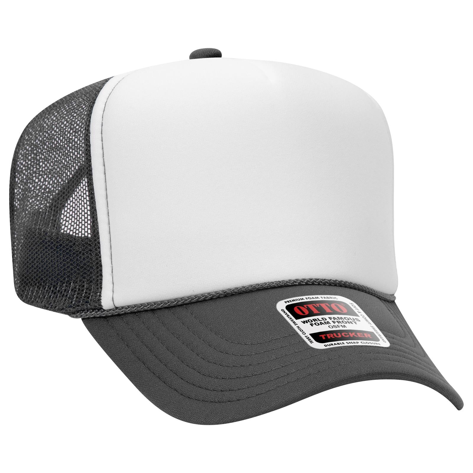 Right View of 251625 - Ch.Gry/Wht/Ch.Gry OTTO CAP 5 Panel High Crown Mesh Back Trucker Hat