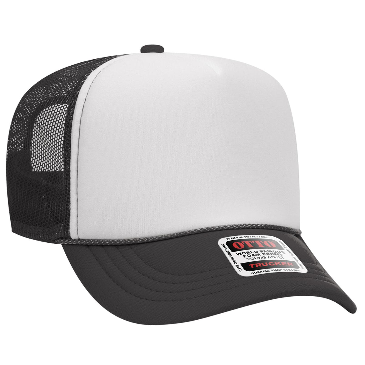 Right View of 251625 - Ch.Gry/Wht/Ch.Gry OTTO CAP 5 Panel High Crown Mesh Back Trucker Hat