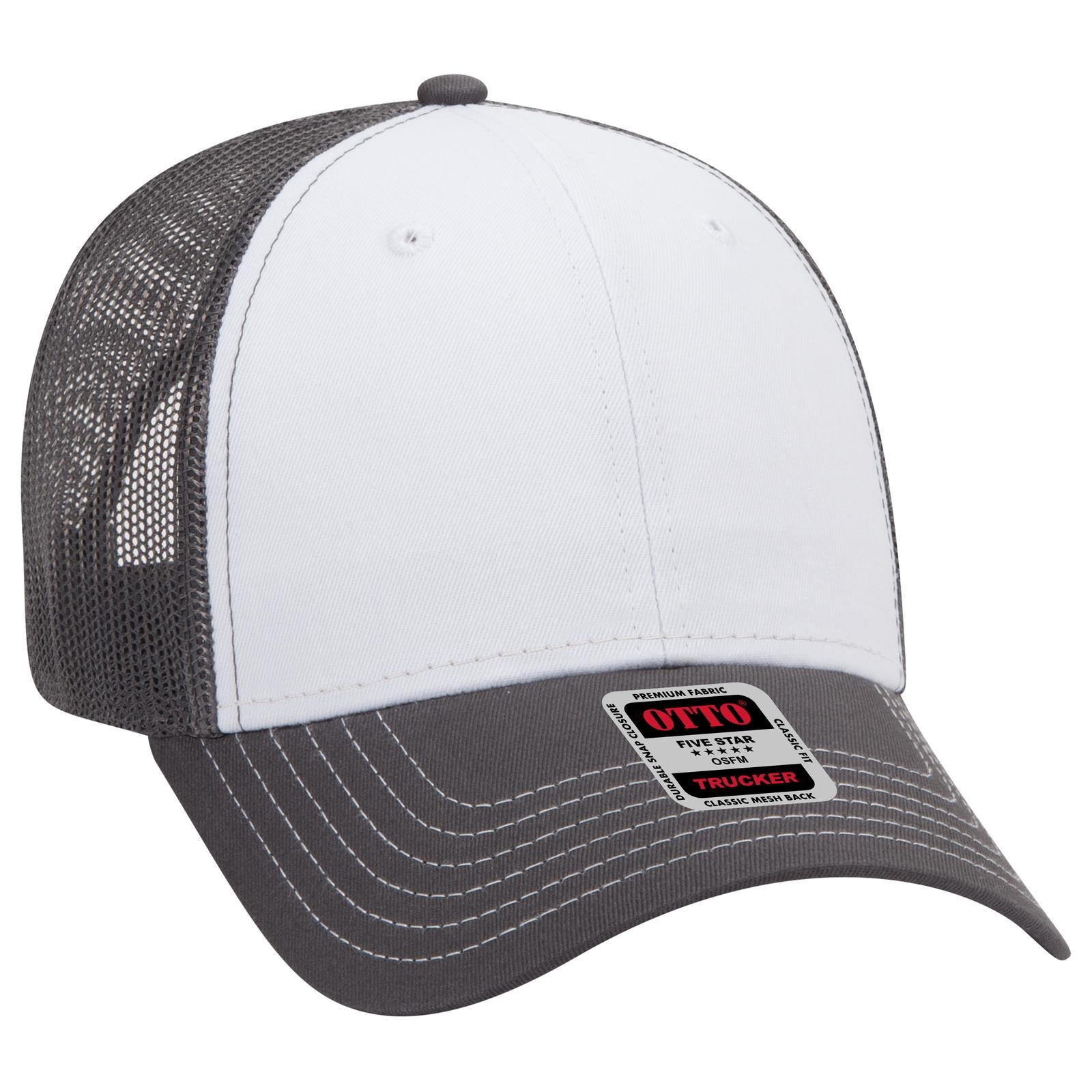 Front View of 251625 - Ch.Gry/Wht/Ch.Gry OTTO CAP 6 Panel Low Profile Mesh Back Trucker Hat