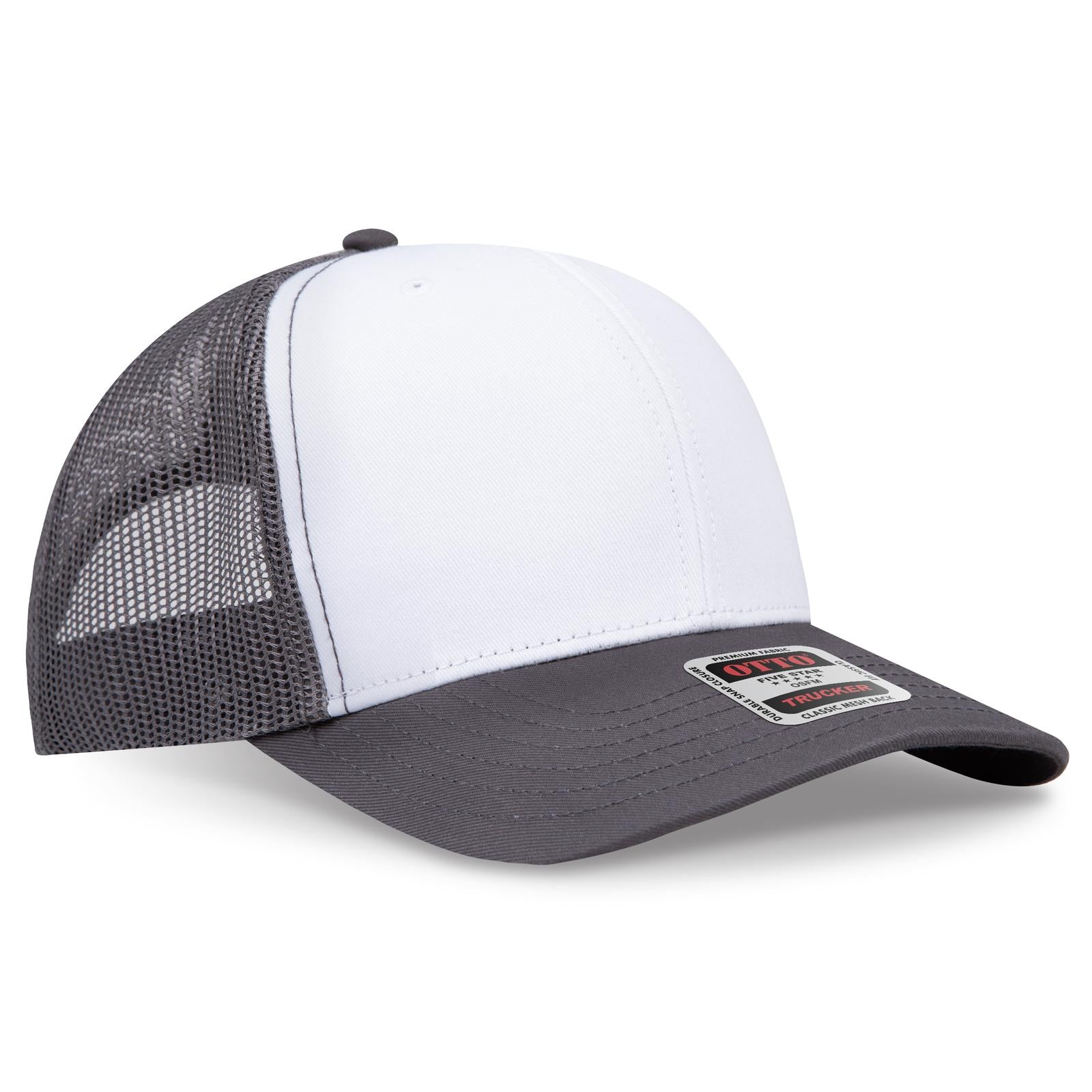 Right View of 251625 - Ch.Gry/Wht/Ch.Gry OTTO CAP 6 Panel Mid Profile Mesh Back Trucker Hat