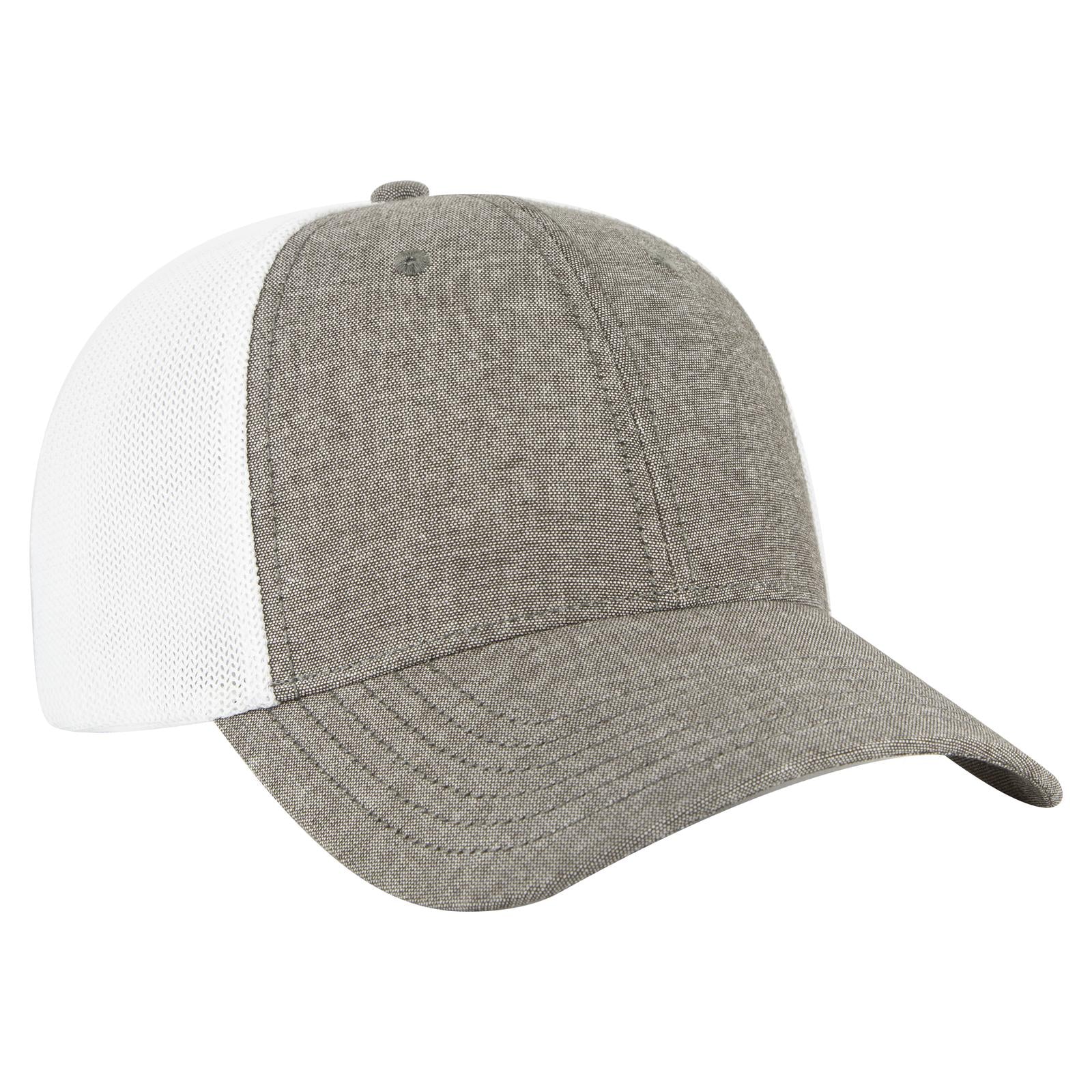 Front View of 2516C - ChGry/Wht OTTO CAP "OTTO COMFY FIT" 6 Panel Low Profile Mesh Back Trucker Hat