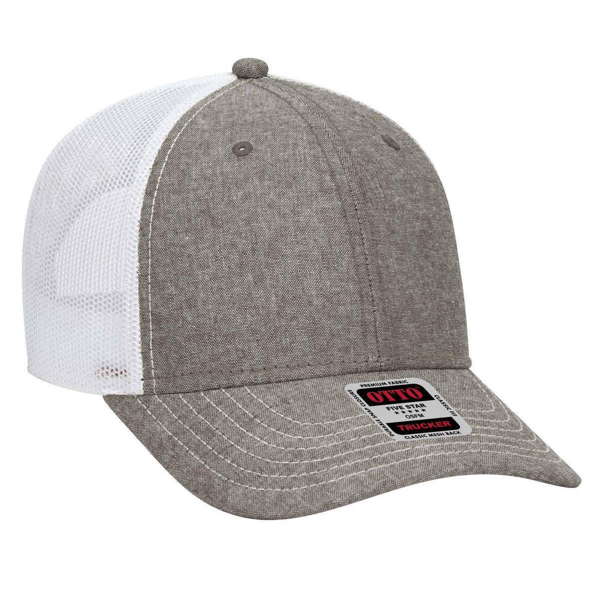 Right View of 2516X - Ch.Gry/Wht OTTO CAP 6 Panel Low Profile Mesh Back Trucker Hat